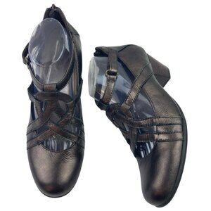 *Earth Virtue Shoes Womens 10B Bronze Metallic Strappy Comfort Heel Hook Loop